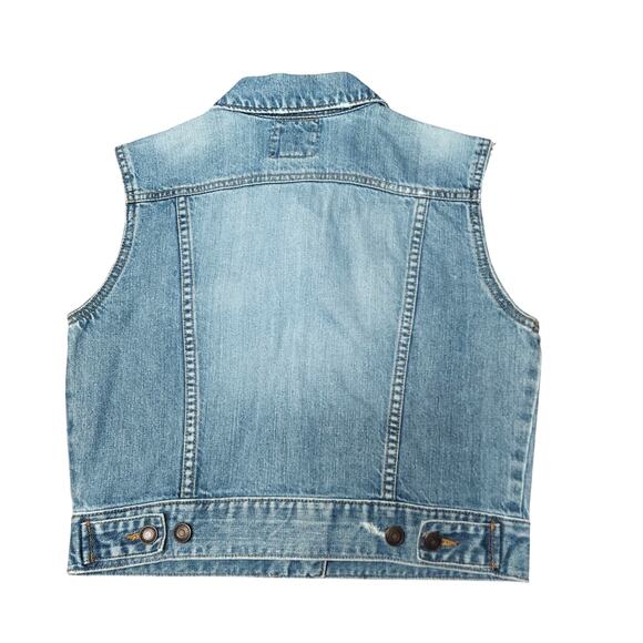 Old Navy Women's Medium Wash Distressed Cropped Denim Vest - Picture 2 of 4